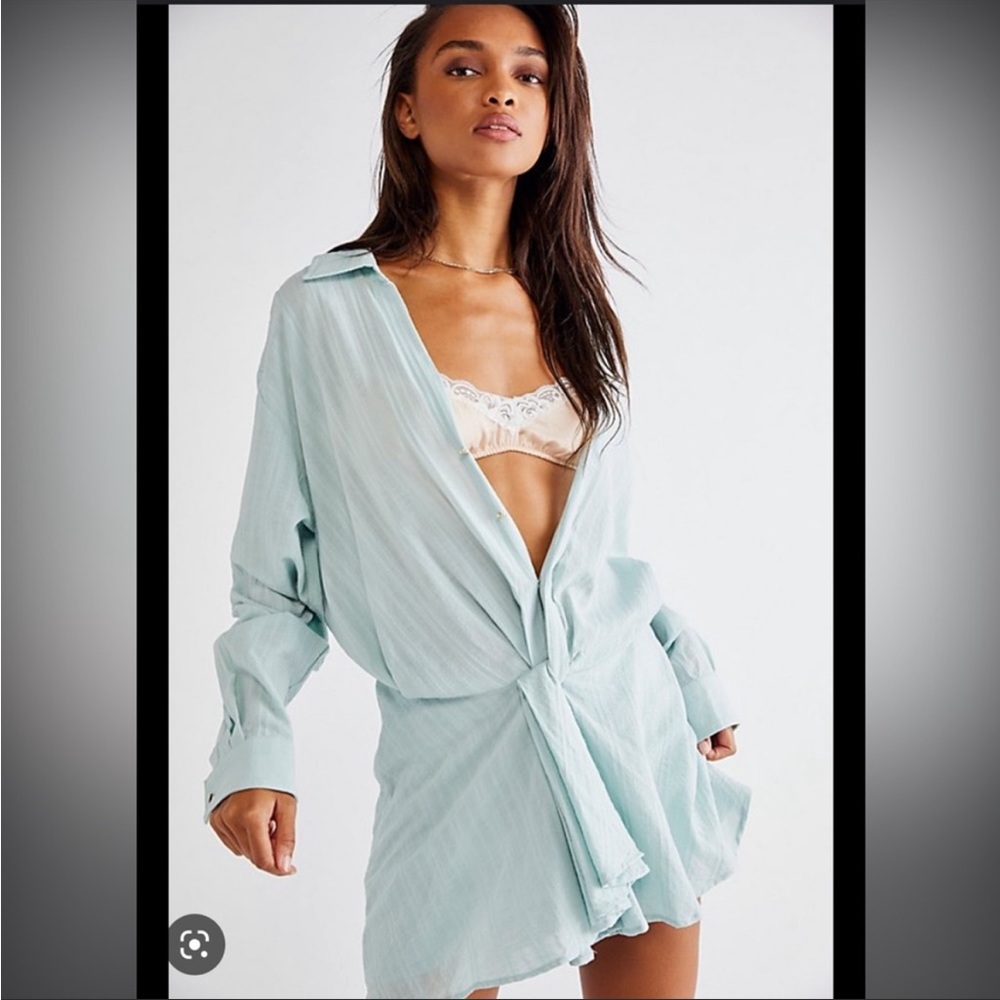 Free people TARA TWIST MINI DRESS IN SEA WASHED in XS NWT
